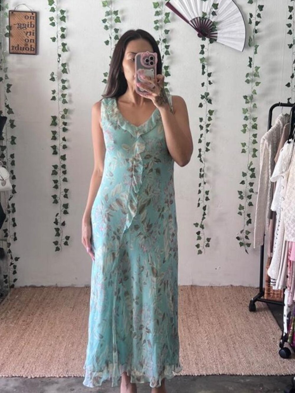 Charter Club 100% silk light blue maxi dress with floral print in size 10